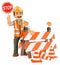 3D Worker with stop sign. Under construction