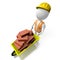 3D worker with wheelbarrow/ bricks