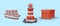 3D yacht, lighthouse on rocky shore, red closed container