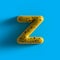 3d yellow bubble plastic letter Z. Glossy yellow alphabet letter Z ercase.