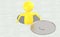 3d yellow character wearing a hrad cap going inside a sewer