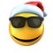 3d yellow emoticon smile with christmas hat