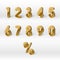 3D Yellow Golden Numbers. Percent, 0, 1, 2, 3, 4, 5, 6, 7, 8, 9 Letters