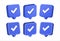 3D Yes check mark blue rectangle icon design ilustration collection vector. Like correct positive response button mobile app eleme