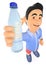 3D Young man in shorts with a bottle of water