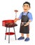 3D Young man in shorts cooking on a barbecue