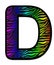 3D Zebra RAINBOW print letter D, animal skin fur creative decorative character D, with colorful isolated in white background.