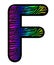 3D Zebra RAINBOW print letter F, animal skin fur creative decorative character F, with colorful isolated in white background.