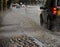 4 x 4 Car driving through Flooded road splashing sidewalk / pavements