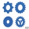 4 blue Gear icon set. Blue Transmission cogwheels and gears are isolated on white background. Blue Machine gear, setting symbol,