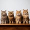 4 British short hair cats lined up in a wooden surface isolated in white background. AI generated
