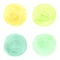 4 color drops of water, consisting ofYellow, light green, mint green Sea green all are soft tones on the White Blackground