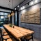 4 A contemporary, urban-inspired dining room with a long wooden table, black metal chairs, and industrial lighting3, Generative