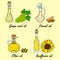 4 cooking oils in cute sketchy bottles