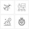 4 Editable Vector Line Icons and Modern Symbols of aero plane, real, travelling, presentation, healthcare