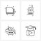 4 Editable Vector Line Icons and Modern Symbols of file; media studies; radio; dates; video