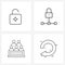 4 Editable Vector Line Icons and Modern Symbols of unlock, state, connection, private, direction