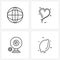 4 Editable Vector Line Icons and Modern Symbols of world, gear, heart, valentine`s day, mic