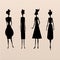 4 fashion women black silhouettes. Vector sketch image.