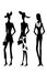 4 fashion women black silhouettes. Vector sketch image.