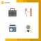 4 Flat Icon concept for Websites Mobile and Apps briefcase, music, cinema, editing, idea