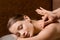 4 hands massage in spa. Two masseurs are making four hands relaxing massage with oil for girl. Relaxation. Manual