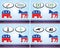 4 illustrations of donkey and elephant representing the Democrat and Republican parties in times of the covid-19 virus