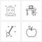 4 Interface Line Icon Set of modern symbols on bad, spade, basic, studies, apple