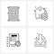 4 Interface Line Icon Set of modern symbols on door, gdpr file setting, service, house, gear