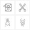 4 Interface Line Icon Set of modern symbols on drop, rocket, film, barber, arrow