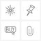 4 Interface Line Icon Set of modern symbols on fireworks; clamp; paper pin; purchase; paperclip