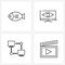 4 Interface Line Icon Set of modern symbols on fishing; internet; travel; computer; film slate