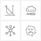 4 Interface Line Icon Set of modern symbols on font; internet; underline; cloud repairing; emoji