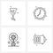 4 Interface Line Icon Set of modern symbols on food, bulb, glass, clock, knowledge
