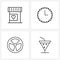 4 Interface Line Icon Set of modern symbols on medicine; turbine; heart; time; drink