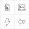 4 Interface Line Icon Set of modern symbols on mobile, charge, audio editing, electricity, direction