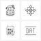 4 Interface Line Icon Set of modern symbols on school bus, games, travelling, zoom out, board game