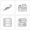 4 Interface Line Icon Set of modern symbols on skates, server, camera, beach, off