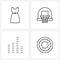 4 Interface Line Icon Set of modern symbols on top; multimedia; dress; entertain; volume