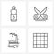 4 Interface Line Icon Set of modern symbols on water; tool; sport; equipment; factory