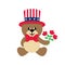 4 july cartoon cute bear in hat sitting with flowers