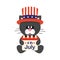 4 july cartoon cute black cat in hat sitting