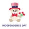 4 july cartoon cute dog in hat sitting with flowers and text