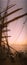 The 4-mast barque tall ship went to drift in calm sea on a sunset