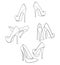 4 pairs of graceful stiletto high heel women shoes. Line drawing. Illustration