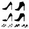 4 pairs of perfect high heels for women. Silhouette logo sign. Vector illustration