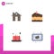 4 Thematic Vector Flat Icons and Editable Symbols of address, cake, buildings, drink, jelly