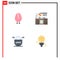 4 Thematic Vector Flat Icons and Editable Symbols of chicken, protection, happy, kitchen set, bulb