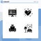 4 Thematic Vector Solid Glyphs and Editable Symbols of computer, cinema, online shopping, heart, media