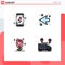 4 Universal Filledline Flat Colors Set for Web and Mobile Applications heart, flower, smart phone, left, rose